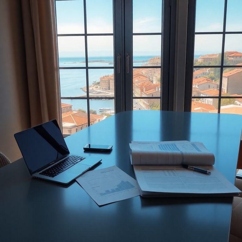 Radna površina s dokumentima strateškog planiranja i pogledom na Šibenik